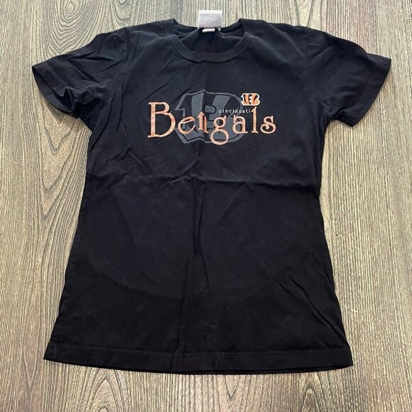 Cincinnati Bengals Womens T-Shirts Short Sleeve Graphic Logo Print Black Size S - Picture 1 of 4